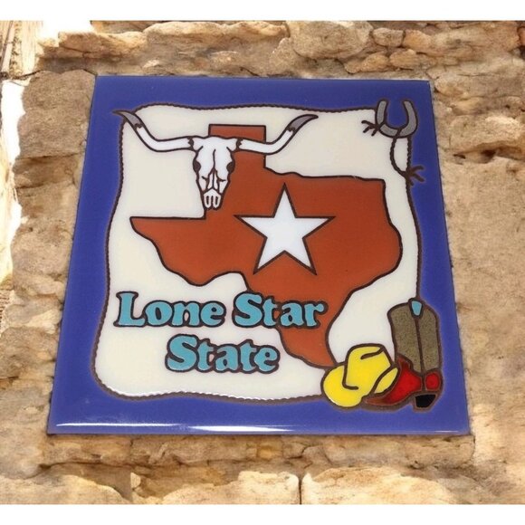 Masterworks Terracotta Art Tile Texas Lone Star State Western Trivet Made in USA - Picture 1 of 5